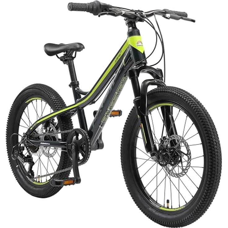 BIKESTAR Alu Mountainbike Jugendfahrrad 20 Zoll ab 6-9 Jahre Hardtail | 7 Gang Shimano Schaltung, Scheibenbremse, Federgabel | Kinder Fahrrad Schwarz Grün | Risikofrei Testen – Bild 1