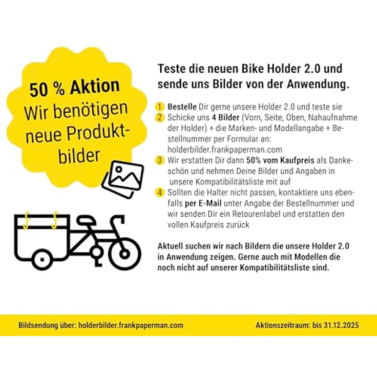 Frank Paperman Bike Holder M 2.0 – 2x Halterung für Kinderfahrrad & Laufrad am Lastenrad, robust und werkzeugfreie Montage für Kistenwandstärken bis 67 mm – Bild 3