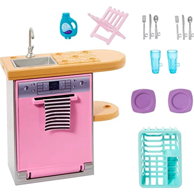 Barbie Mini Playset 2, Puppenhausmöbel Set mit Geschirrspüler, Spüle und Dekorationen – Bild 1