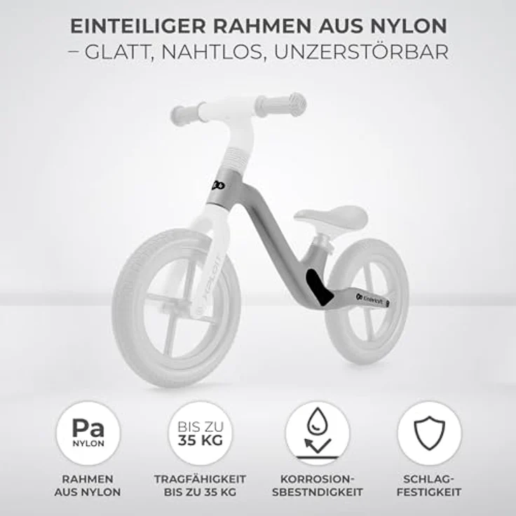 kk Kinderkraft XPLOIT Laufrad, Lernlaufrad mit verstellbarem Lenker und Sattel, 12 Zoll PU Räder, für Kinder ab 80 cm, grau – Bild 3