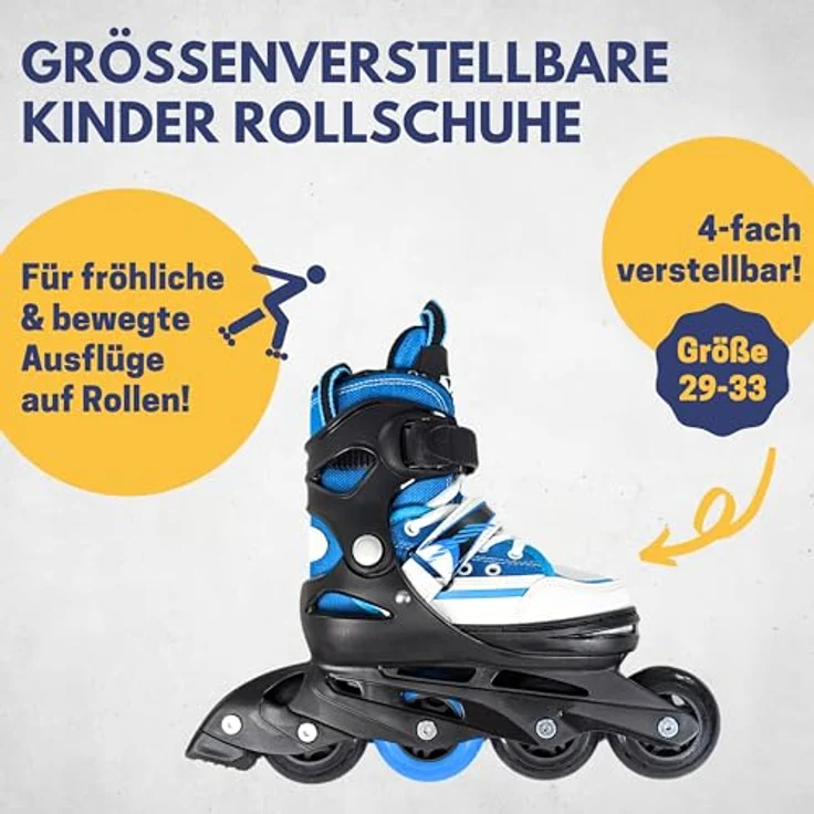 Best Sporting Inline Skates Kinder I Rollschuhe größenverstellbar I robuste Inliner für Jugendliche mit Bremse I schwarz/blau I Rollerskates Schuhe Kinder I Inliner mit 4 Rollen – Bild 2