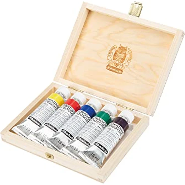 Schmincke HORADAM® Gouache, 5 x 15 ml-Tuben, 10 feinste Künstler-Farbtöne im Holzkasten, hohe Pigmentkonzentration, Leuchtkraft und Farbtiefe – Bild 5