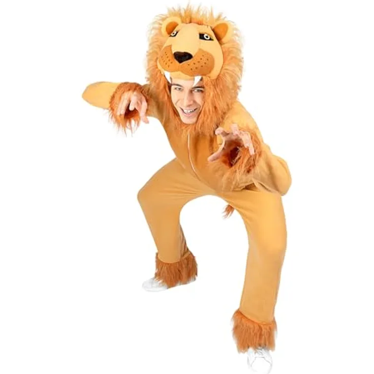 Funidelia Löwen Kostüm für Erwachsene, Overall mit Kopf und Schwanz, Größe S - M, Braun - ideal für Partys, Karneval & Halloween