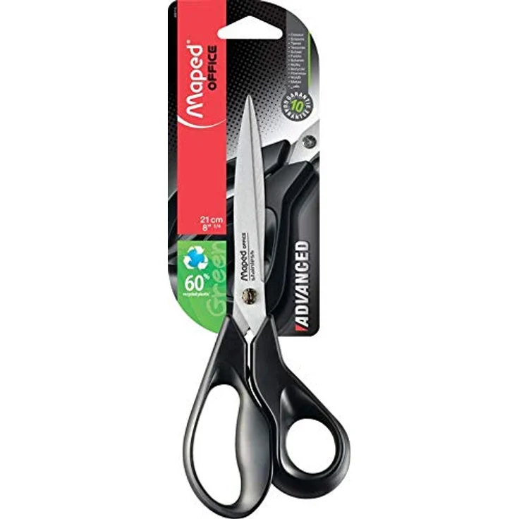 MAPED Advanced Green Papierschere, 21 cm, ergonomische 3D-Griffe, schwarz, aus 70% recyceltem Kunststoff, auf Blisterkarte – Bild 6