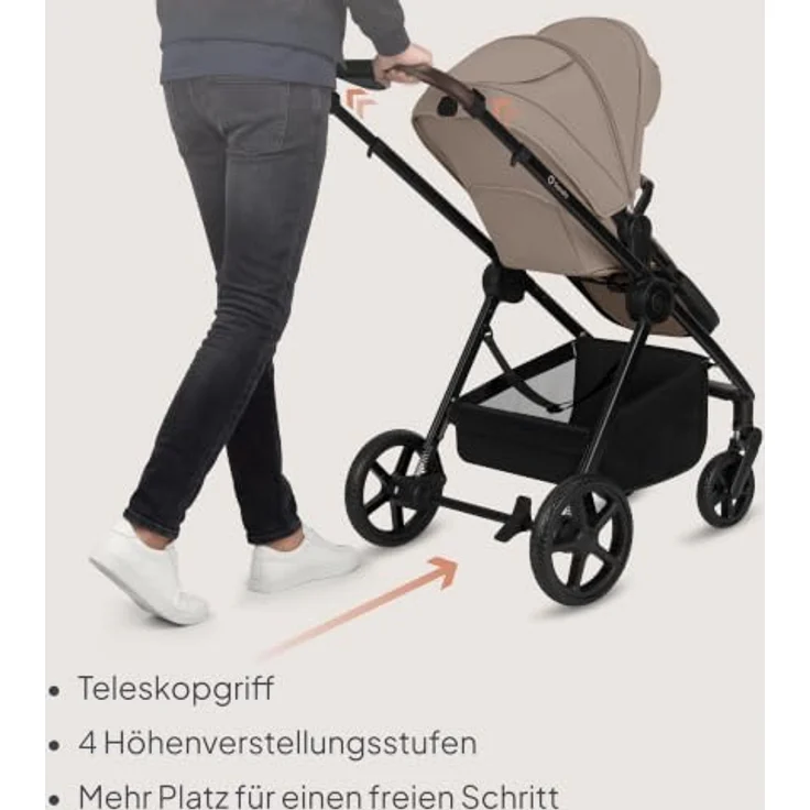 Lionelo Greet 3in1 Kombikinderwagen mit Babywanne, Sportsitz und Babyschale, leicht, federung, UPF50+, wendbar - Beige – Bild 9