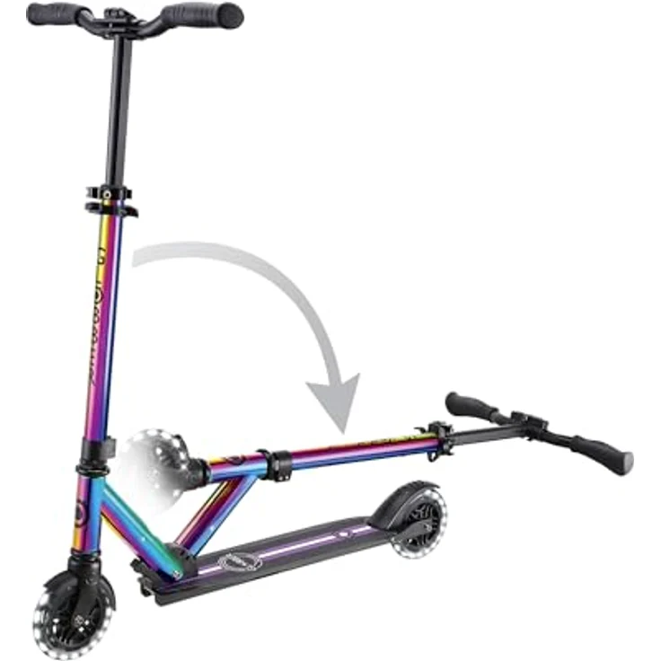 Globber Flow Element Lights, Klassischer Kinderroller mit LED-Rädern, Olive, für 100 kg, höhenverstellbar – Bild 3