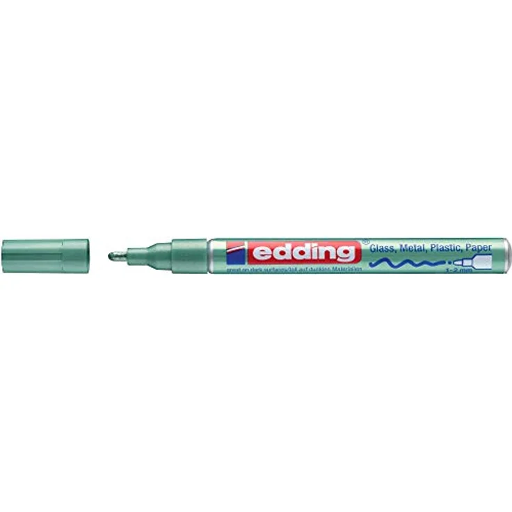 edding 751 Glanzlackmarker - grün metallic - 1 Lackmarker - Rundspitze 1-2 mm - Lackstift für Glas, Stein, Holz, Kunststoff und Papier - wasserfest, stark deckend – Bild 2