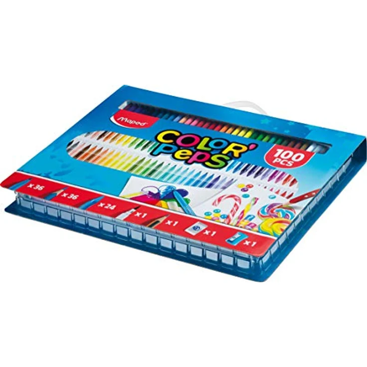 Maped 907003 - Stifte-Set COLOR'PEPS 100-tlg. - 36x Fasermaler, 36x Buntstifte, 24x Wachs-Malstifte – Bild 2
