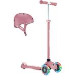 Globber Primo Plus Lights, Dreirädriger Scooter mit LED-Leuchten und inkl. Helm, 3-fach höhenverstellbar, rot/grün/blau