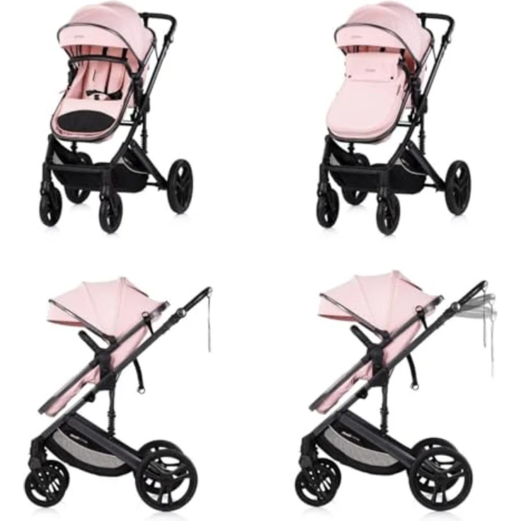 Chipolino Kinderwagen 2 in 1 Amore, mit Getränkehalter, Wickeltasche und Fußabdeckung, rosa pink – Bild 4