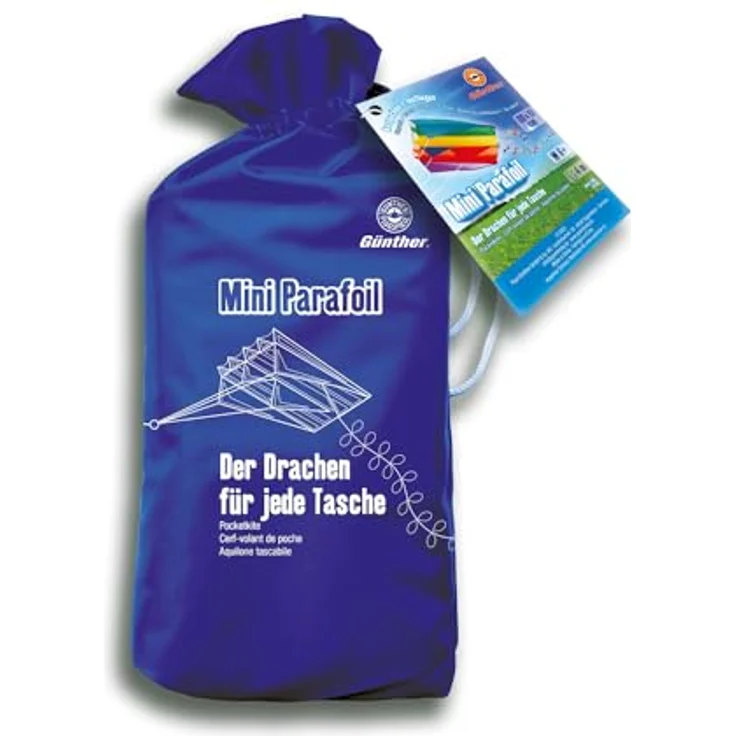 Paul Günther 1173 - Einleiner-Drachen Mini-Parafoil mit Regenbogen Motiv, aus robustem Polyester, für Kinder ab 6 Jahren, mit Wickelgriff, Schnur und Schwanz, ca. 60 x 51 cm groß – Bild 2