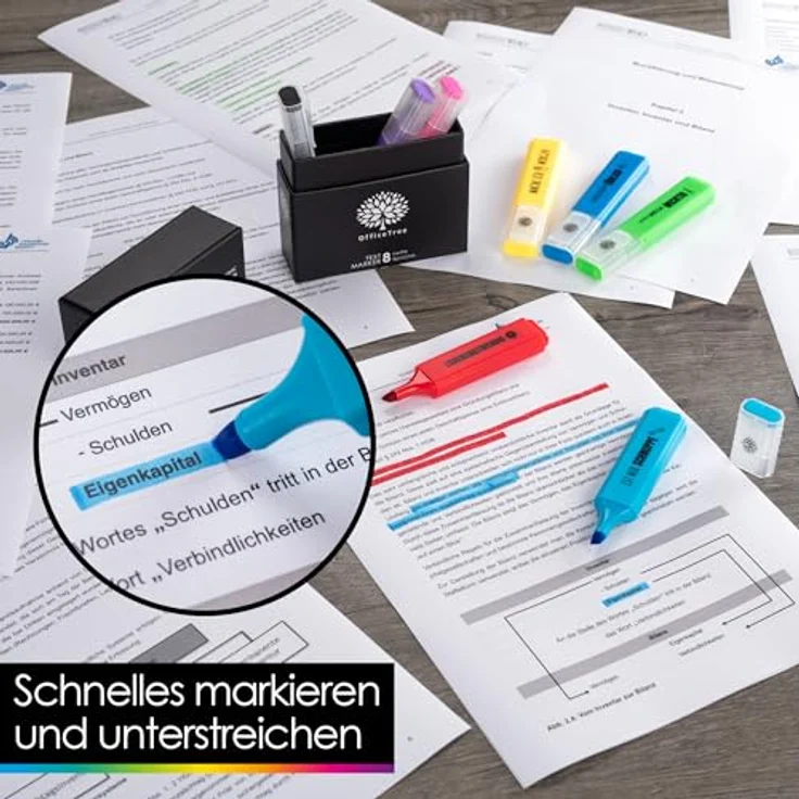 OfficeTree 8 Lustige Textmarker Set in Box, hohe Farbintensität, verschiedene Farben mit Sprüchen für Büro und Schule – Bild 3