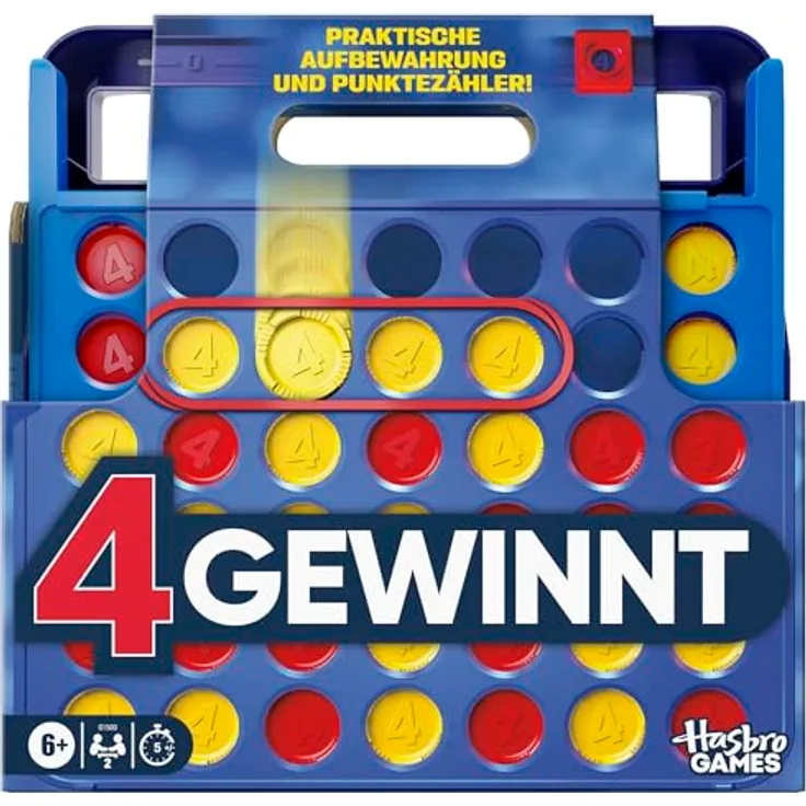 Hasbro Gaming 4 Gewinn Refresh, Brettspiel mit 4 Chips, praktischer Tragebox und integriertem Punktezähler für 2 Spieler
