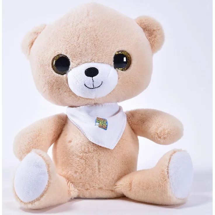 Winfried Kögler Labertier Baby Bär mit Glitzer-Augen, 18 cm, sprechendes Kuscheltier für Kinder unter 3 Jahren, creme