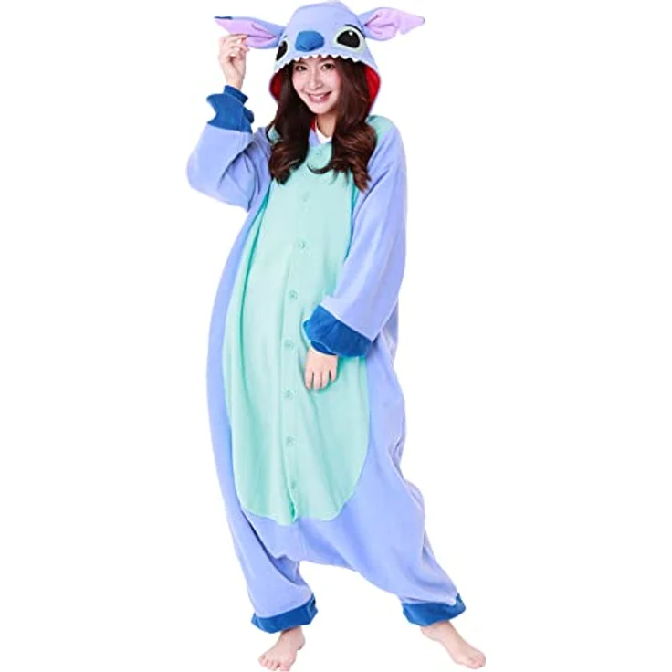 SAZAC Stitch Onesie (Lilo & Stitch Disney) Kigurumi Einteiler Onesie Kostüm Jumpsuit | One Size Fits All (155 – 180 cm) | Gemütlicher Einteiler in lebendigen Farben – Bild 1
