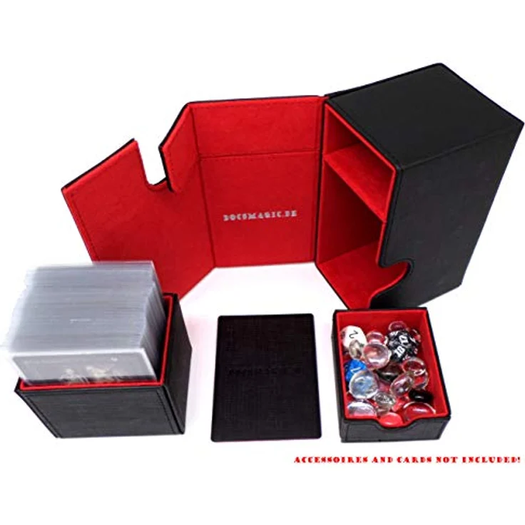 docsmagic. de Premium Magnetic Tray Box (100) Black/Red + Deck Divider - MTG - PKM - YGO - Kartenbox Schwarz/Rot – Bild 6