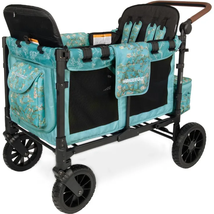 Wonderfold W4 Luxe Pro Kinderwagen für 4 Kinder - Van Gogh Edition Almond Blossoms, faltbar, hohe Sitze