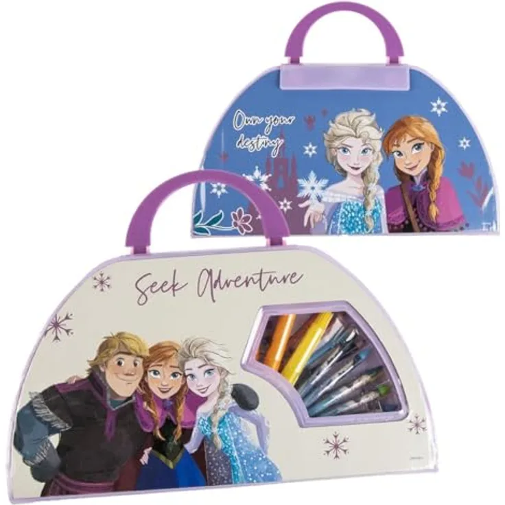 Cerda Disney Frozen Kreativset, 50-teiliges Mal- und Bastelset für Kinder mit hochwertigen Schreib- und Malutensilien, für kreative Gestaltung in Arendelle-Motiven