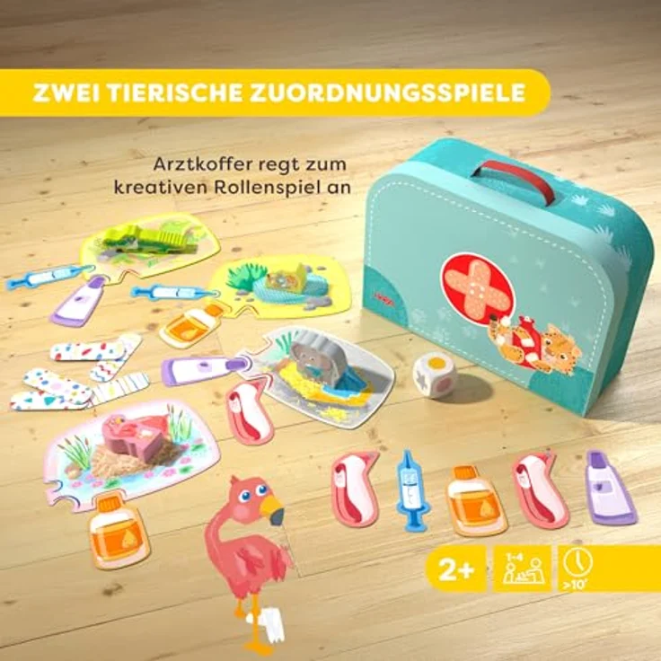 HABA Meine ersten Spiele – Wir verarzten Tiere, Tierarzt-Würfelspiel mit Arztkoffer, 2 Spielvarianten, ab 2 Jahre – Bild 3