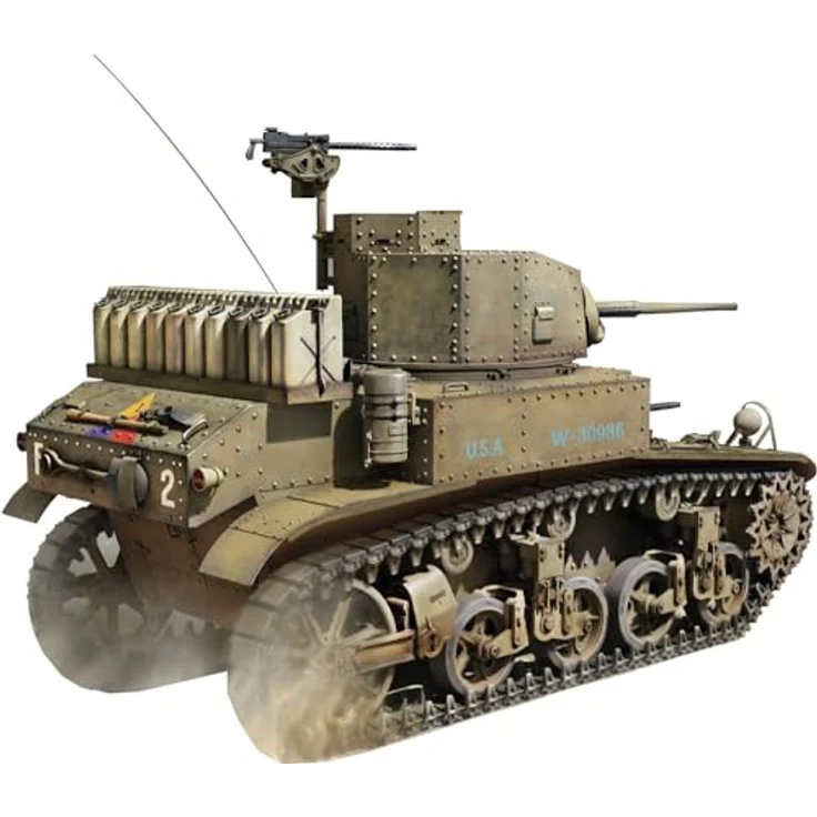 Other 1:35 M3 Stuart leichter Panzer, Modellfahrzeug mit beweglichen Kettengliedern und Decals für vier Varianten – Bild 1