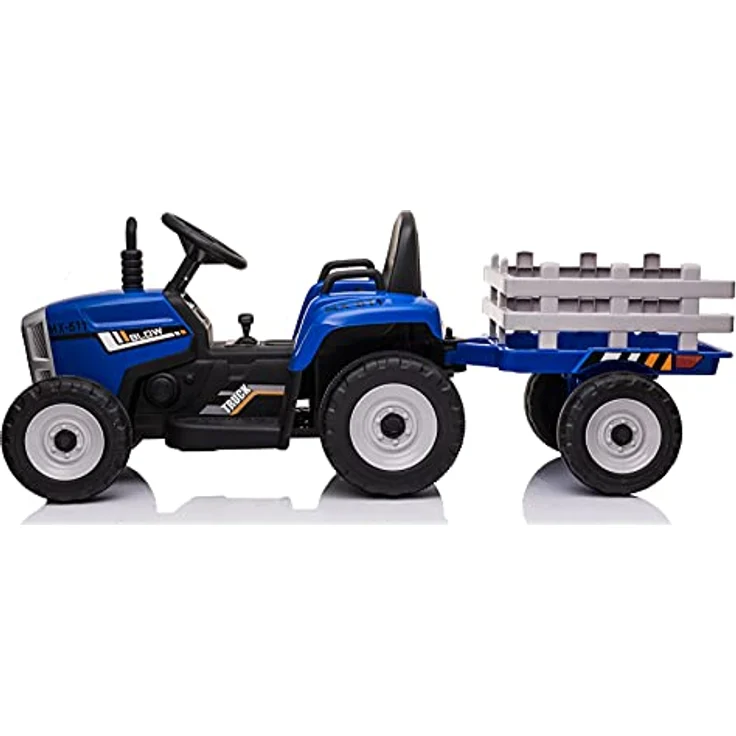 FINOOS Kinder Elektro Traktor 12V mit Schaufel & abnehmbarem Anhänger - Kinder-Elektrofahrzeug mit LED-Licht & Musik & Hupe, 2,4G Fernbedienung, 2-5km/h (Blau) – Bild 3