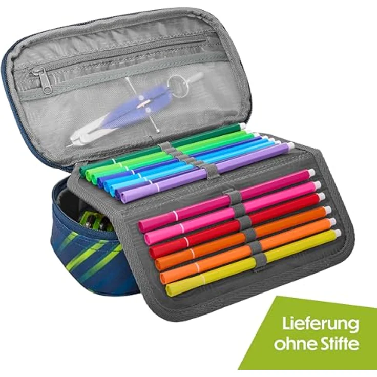 Coocazoo Schlampermäppchen Pencil Case Fast Lime, großes Hauptfach, dunkelblau, robustes Material, verstellbarer Schultergurt – Bild 3