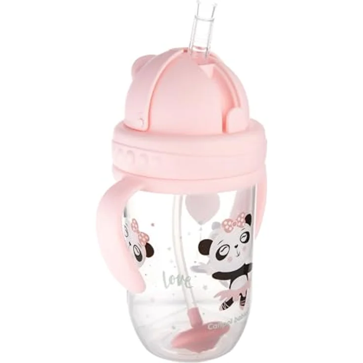 Canpol babies 56/606 Auslaufsicherer Becher mit Strohhalm, 270 ml, 6m+, exotische Tiere, Rosa – Bild 3