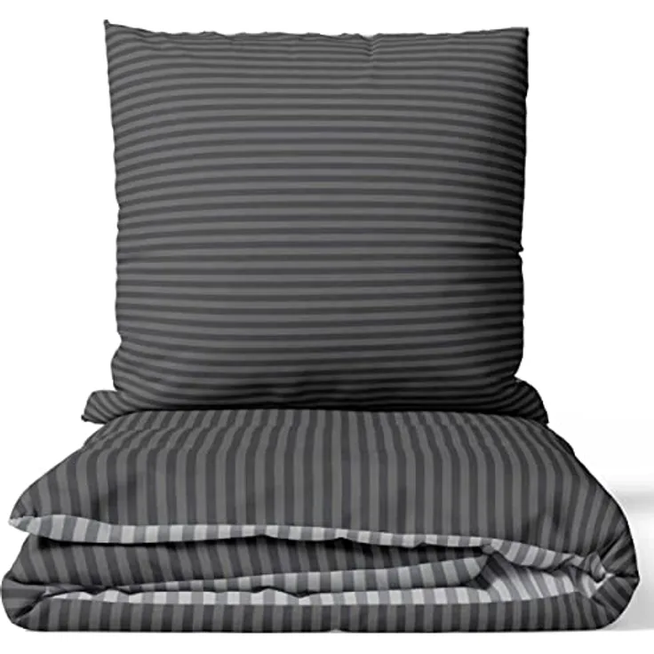 Leonado Vicenti Bettwäsche Baumwolle 135x200 Silber Grau Gestreift Set mit Reißverschluss