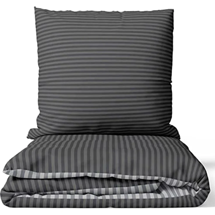 Leonado Vicenti Bettwäsche Baumwolle 135x200 Silber Grau Gestreift Set mit Reißverschluss – Bild 1
