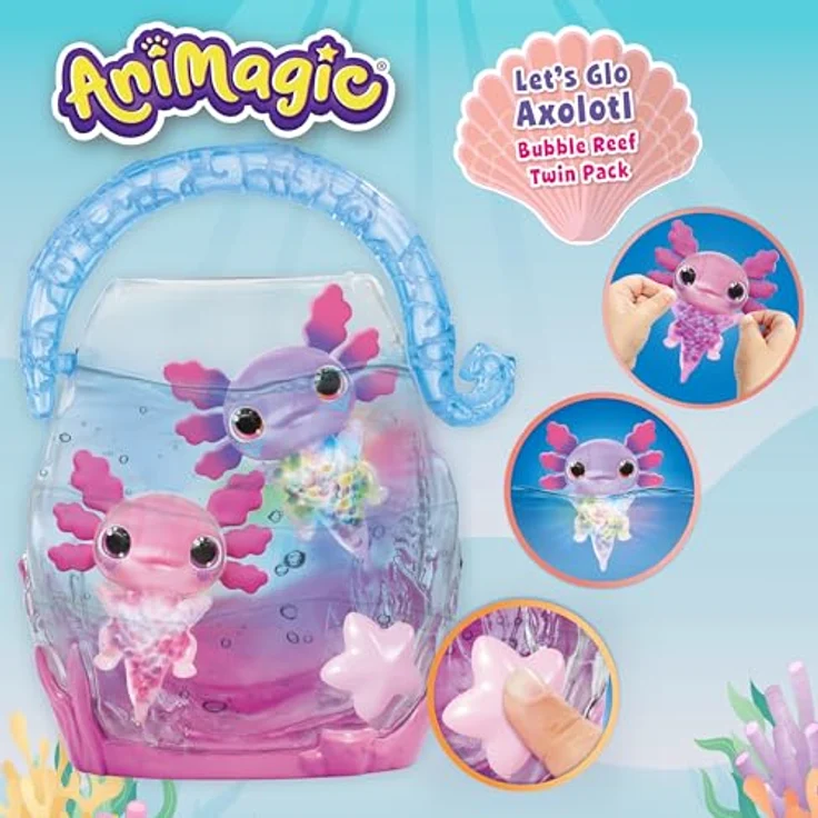 Goliath Animagic Doppel-Axolotl-Packung, 2 Plüschtiere im Blasen-Aquarium, Rosa/Lila, ab 4 Jahren – Bild 2