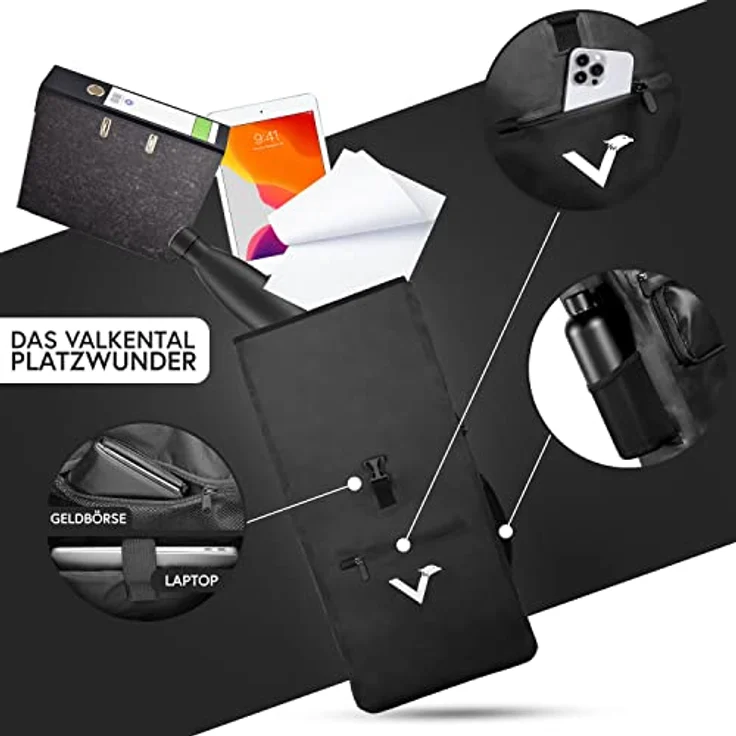 Valkental - 3in1 Fahrradtasche - NEUAUFLAGE 2024 - Geeignet als Gepäckträgertasche, Rucksack und Umhängetasche - Wasserdicht & Reflektierend - 23L - Schwarz – Bild 5