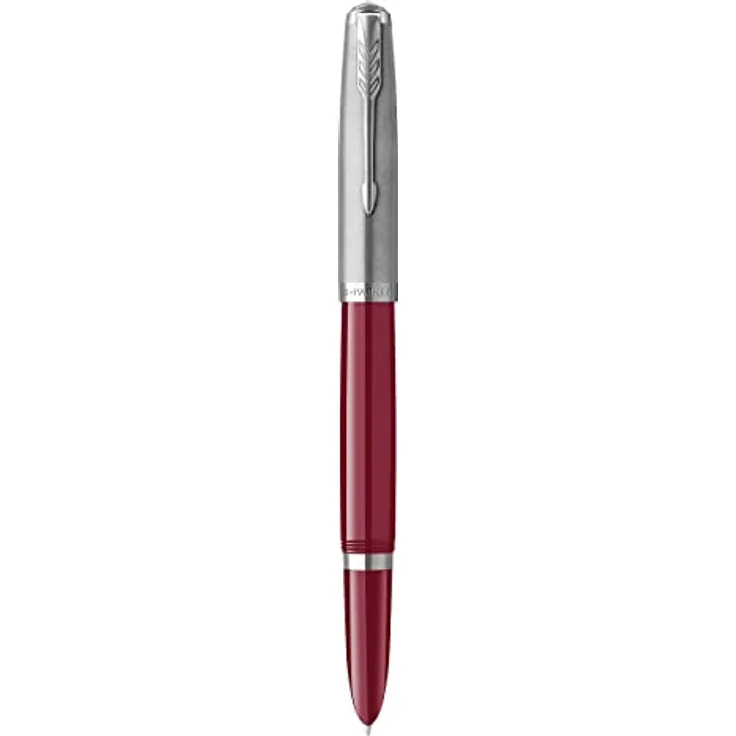 Parker Füller 51 Burgundy C.C. F, Edelstahl, burgunderrot, handgefertigt, ikonische Silhouette
