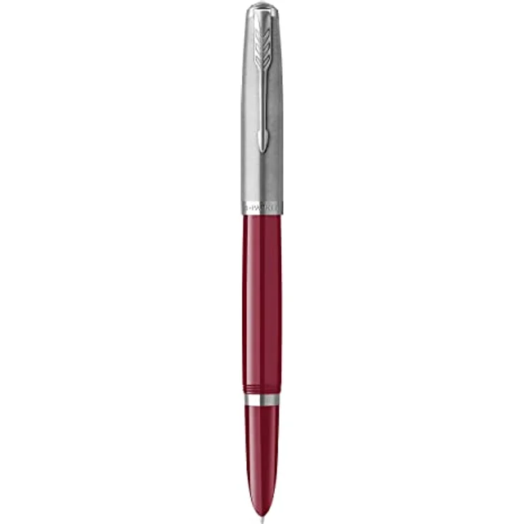 Parker Füller 51 Burgundy C.C. F, Edelstahl, burgunderrot, handgefertigt, ikonische Silhouette – Bild 1