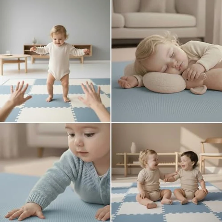 LittleTom Spielmatte Baby Puzzlematte 180x90 cm, Blau & Weiß, 18 Teile, anti-allergene EVA Schaumstoffmatte mit Anti-Rutsch-Profil – Bild 4
