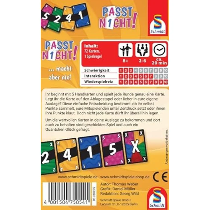 Schmidt Spiele 75054 Passt Nicht, Kartenspiel für 2-6 Spieler, ab 8 Jahren, ca. 15 Minuten Spieldauer – Bild 2