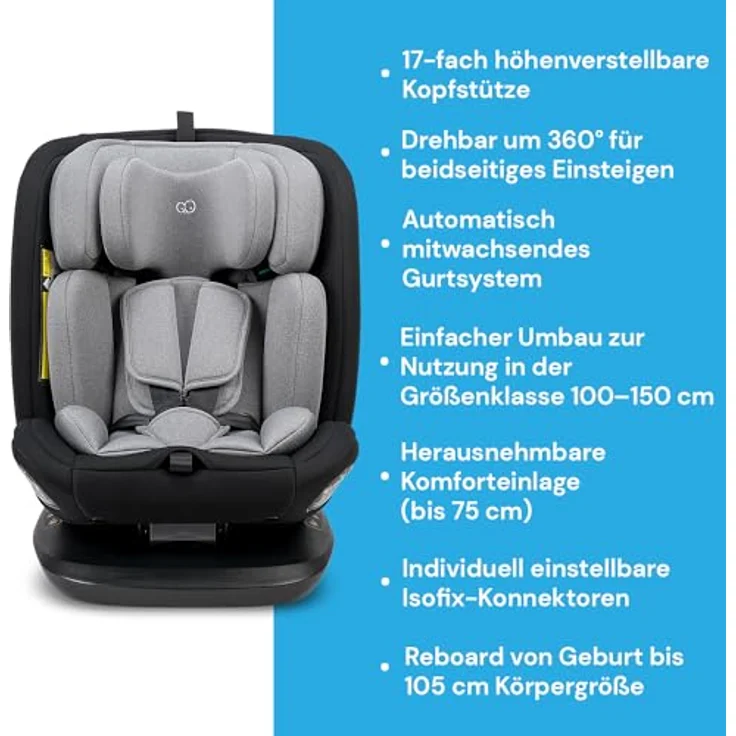BooBoo Autokindersitz Safety Lissabon, 360° drehbarer Reboarder Kindersitz Isofix, ab Geburt, 40-150 cm, Baby Autositz – Bild 3