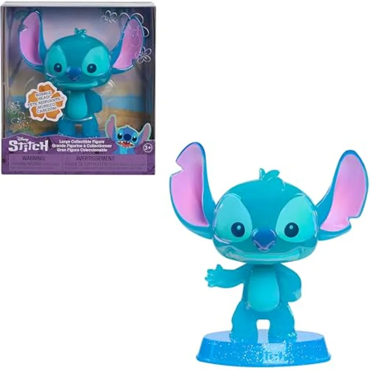 Just Play Disney Stitch Large Collectible Figure, 5 Zoll Bobble-Head in transparentem Blau, interstellarer Spaß für Kinder ab 3 Jahren