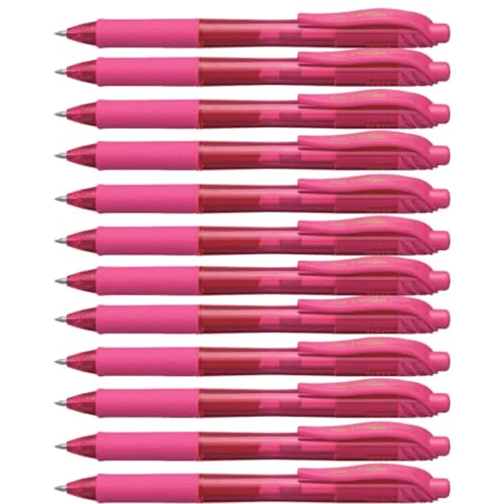 Pentel Liquidgelroller Schreibstifte, rosa, 0,35 mm Strichstärke, schnell trocknende EnerGel-Tinte, nachfüllbar, 12 Stück