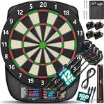 RE:SPORT® Dartscheibe Elektronisch Profi Set, E-Dartautomat für 1–8 Spieler mit 427 Varianten, 12 Softdarts, 24 Flights, LED Anzeige und umfangreichem Zubehör