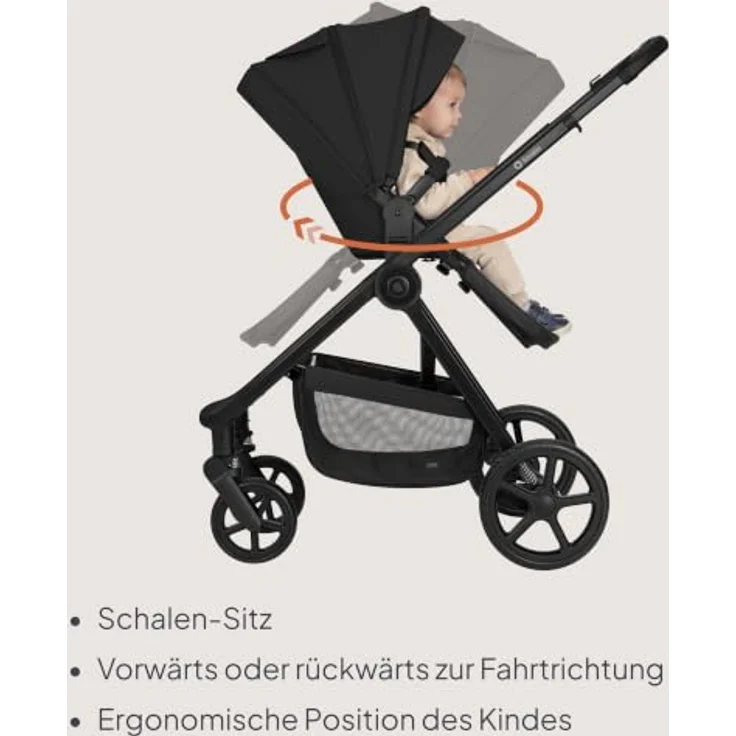 Lionelo Greet 3in1 Kombikinderwagen mit Babyschale und Sportsitz, Leichtgewicht, UPF50+, Wendbarer Sportsitz, Schwarz – Bild 7