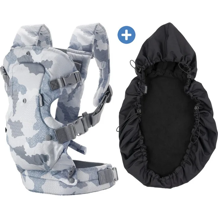 Infantino BKids Babytrage Flip Advanced, ergonomische Bauchtrage Rückentrage 4-in-1 in Blue Camo mit Regenschutz, für Babys von 3,6-14,5 kg
