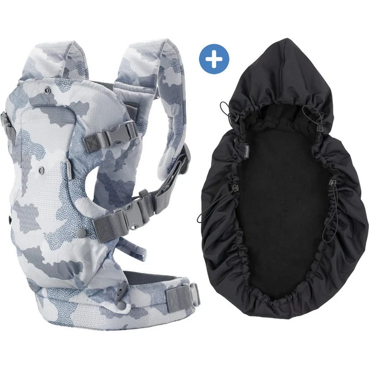 Infantino BKids Babytrage Flip Advanced, ergonomische Bauchtrage Rückentrage 4-in-1 in Blue Camo mit Regenschutz, für Babys von 3,6-14,5 kg