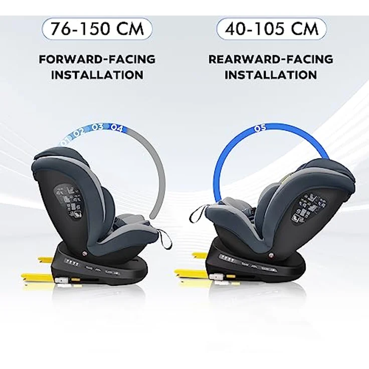 Reecle 360 Drehbar i-Size Kindersitz mit ISOFIX, 40-150 cm, Reboarder für Kinder von Geburt bis 12 Jahre, ECE R129, Grau, mit Seitenaufprallschutz und mehreren Liegepositionen – Bild 3