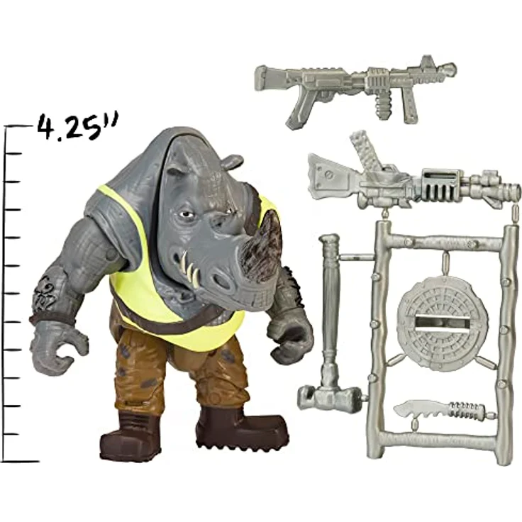 Teenage Mutant Ninja Turtles Rocksteady Basic Figure, 10 cm bewegliche Sammelfigur mit Blaster und Zubehör – Bild 3