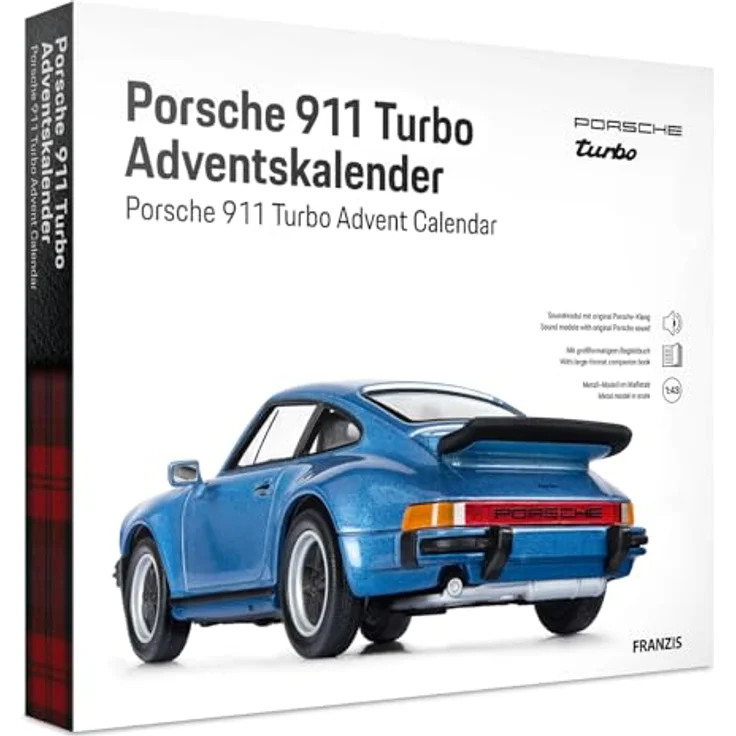 Franzis Adventskalender Porsche 911 Turbo Bausätze Adventskalender, metallic-blau, Maßstab 1:43, Soundmodul – Bild 2