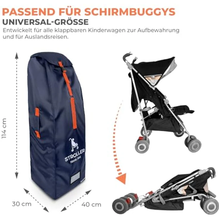 Huckaboo Buggy-Transporttasche, Robuste Reisetasche für Klapp- und Schirmbuggys, Dunkelblau, wasserabweisendes Nylon, gepolsterter Boden – Bild 2