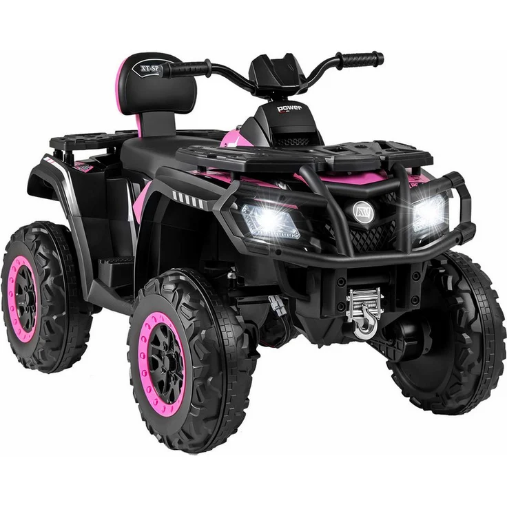 KOMFOTTEU Elektro-Kinderquad Kinderfahrzeug, Schwarz/Rosa, mit 2 Geschwindigkeiten, Bremse, Licht & Musik
