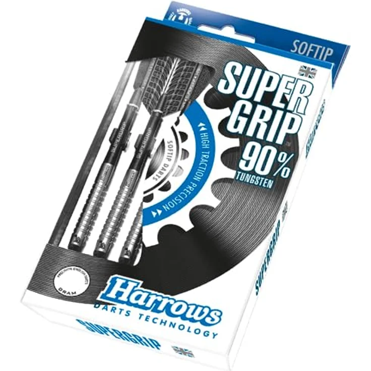 Harrows SUPERGRIP Darts-Set 90% Wolfram, Softdarts mit weicher Spitze, 18g, inklusive Supergrip-Schäften, Supergrip-Flights und Reiseetui – Bild 2