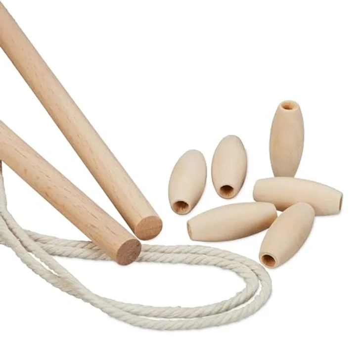 relaxdays Kreativset Makramee Set, 109 m Baumwollgarn mit 56 Holzperlen und 15 Holzringen, weiß/natur – Bild 8