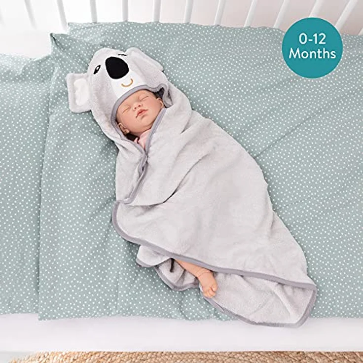Navaris Baby Handtuch mit Kapuze und Waschlappen - Set aus Bambus - Badetuch ab 0 Monate - Kapuzenhandtuch 70x70cm Ökotex zertifiziert - Koala Design – Bild 5